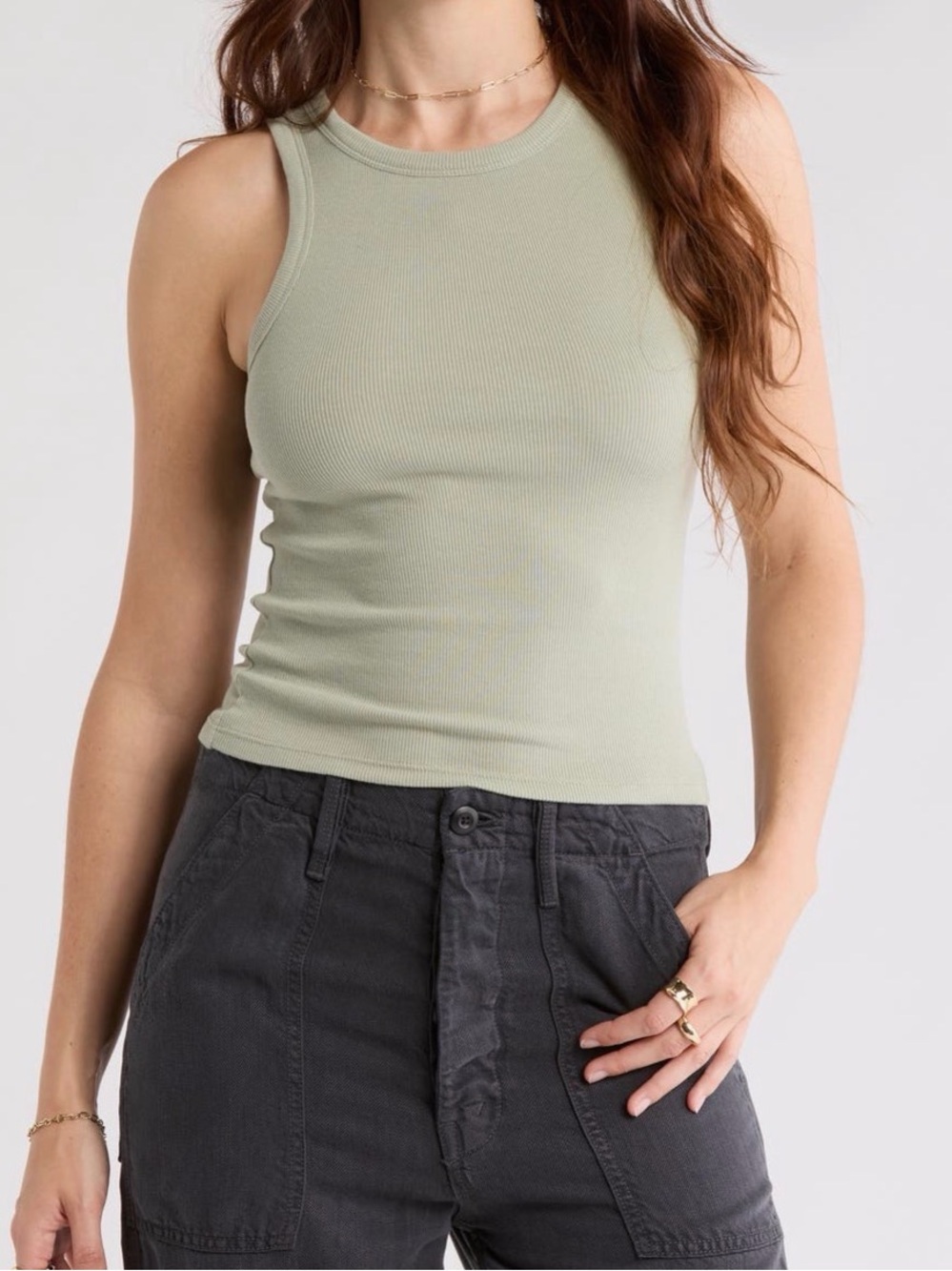 Abound Sage Ribbed Tank Top